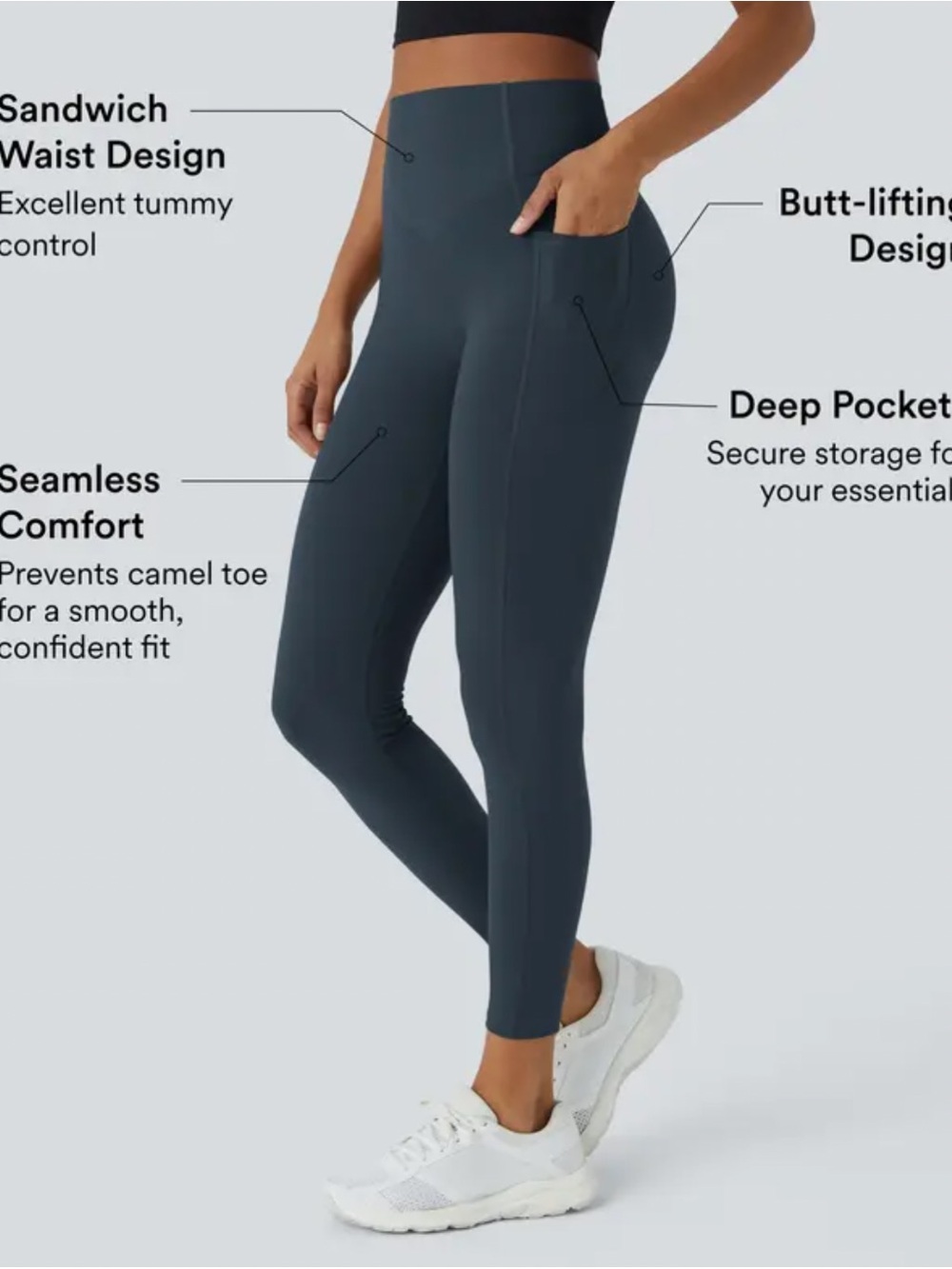 High-Waist Butt-Lifting Leggings with Deep Pockets - carbon size XS